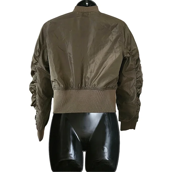 ❤️Fashion Nova Olive Green Ruched Timeless Bomber Jacket☆ - Picture 3 of 3